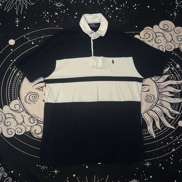 Polo Ralph Lauren Vintage Polo Shirt Blue & White Men's Large Preppy Embroidered - Picture 1 of 3